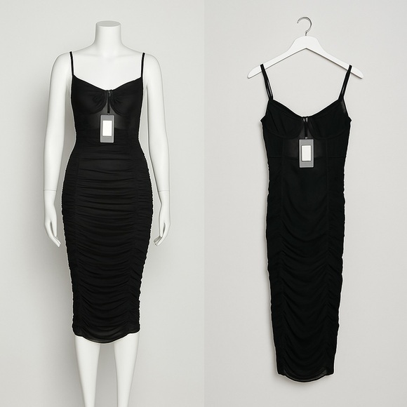 Shape Black Mesh Cup Detail Binding Bodycon Dress - Picture 1 of 4
